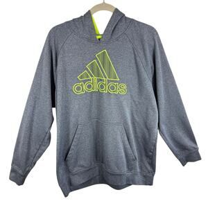 Adidas Gray Hooded Chartreuse Embroidered Pullover Sweatshirt Men's Size XL
